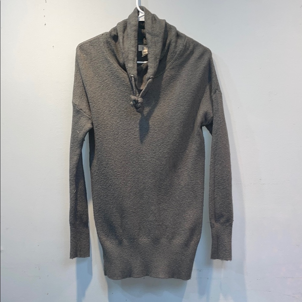 Olive Grey Cowl Turtleneck Pullover Sweater with Slim Fit and Zipper Neckline